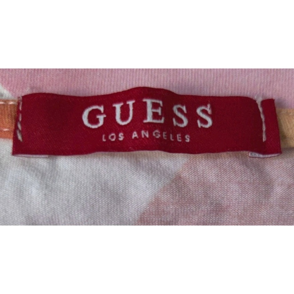 Guess Women's Short Sleeve Floral Pink/Orange Tie Front Round Neck Size Large - Picture 4 of 6